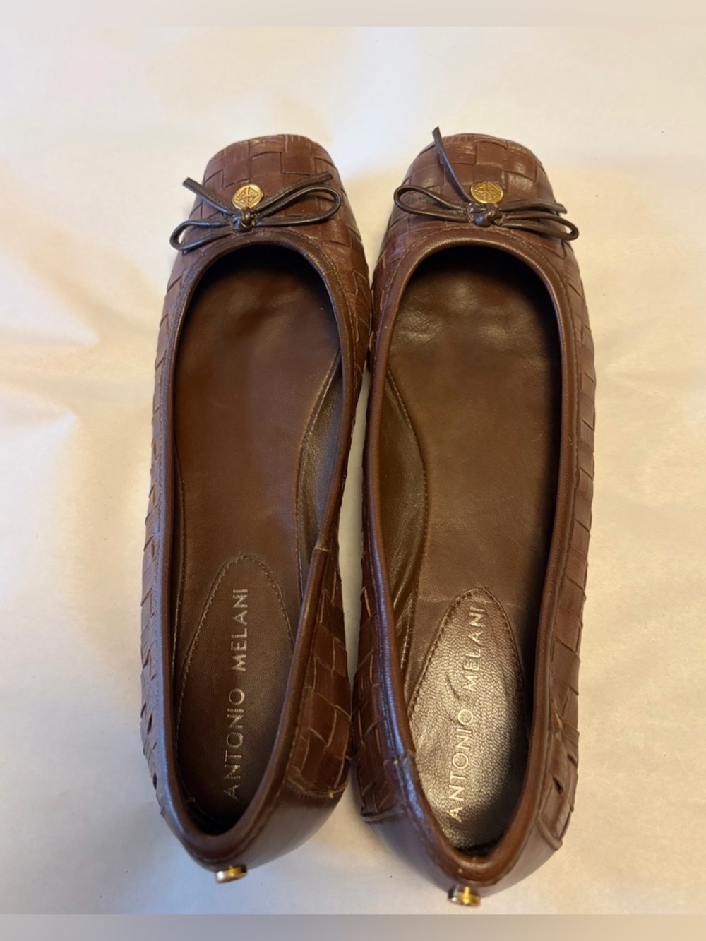 ANTONIO MELANI Brown Woven Leather Ballet Flats with Bow - Picture 3 of 6